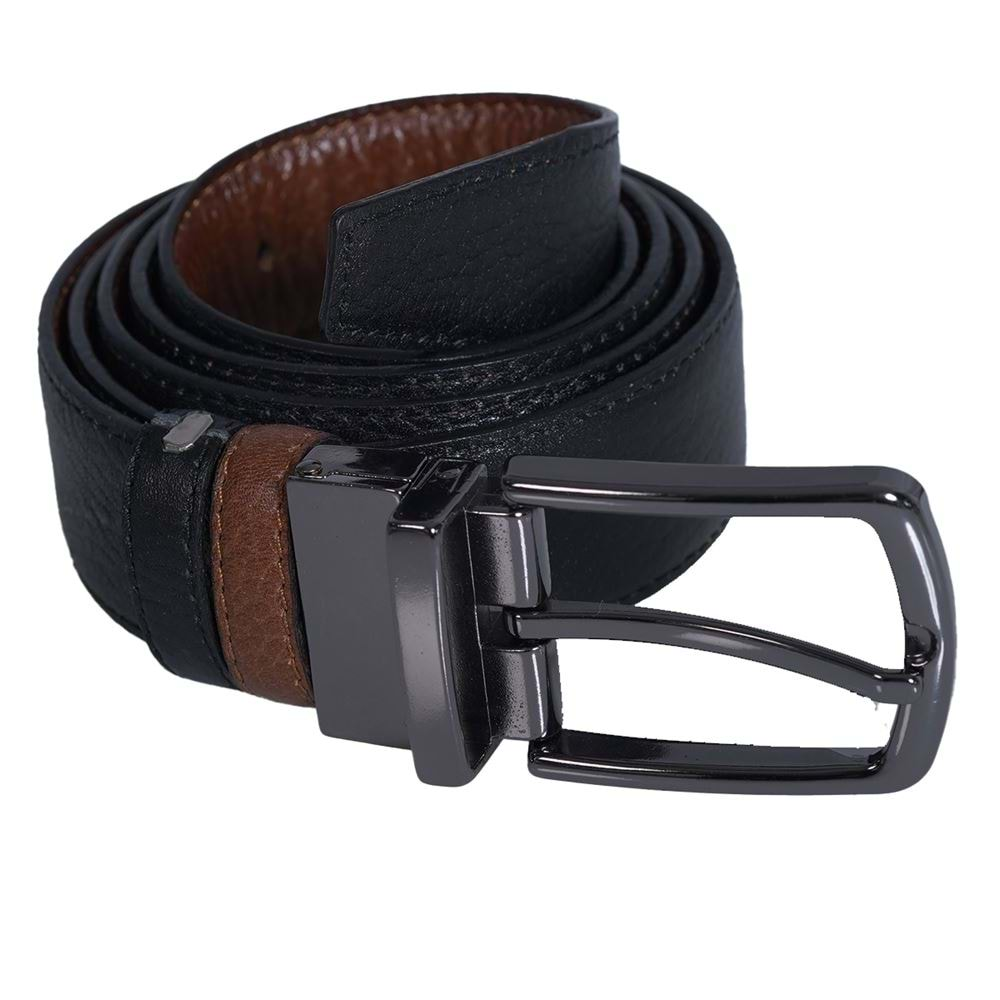 Tan and Black Double Sided 2 Color Genuine Leather Belt