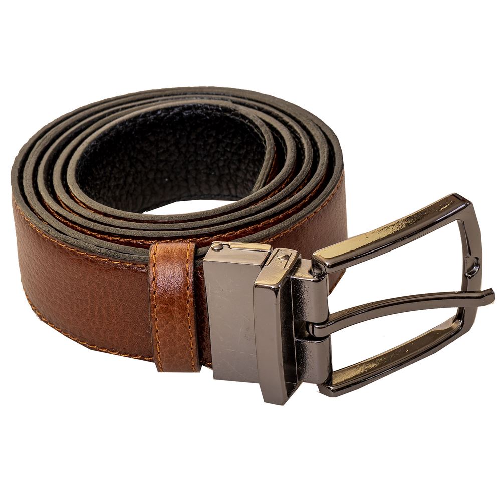 Tan and Black Double Sided 2 Color Genuine Leather Belt