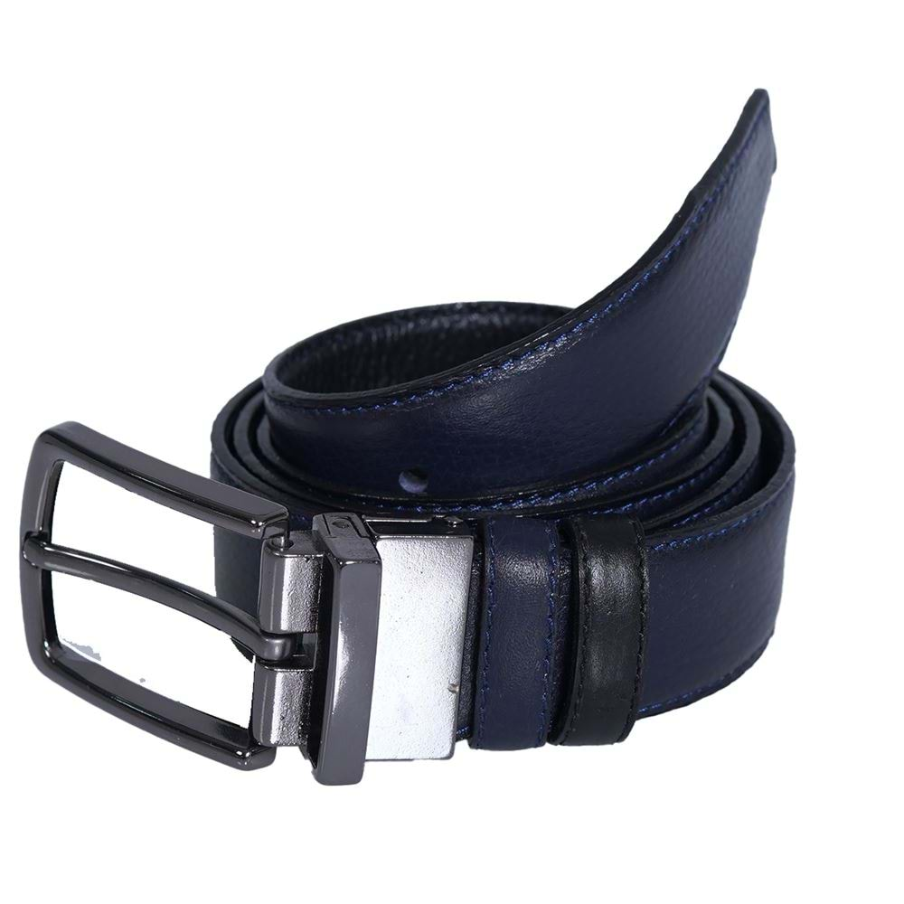 Navy and Black Double Sided 2 Color Genuine Leather Belt