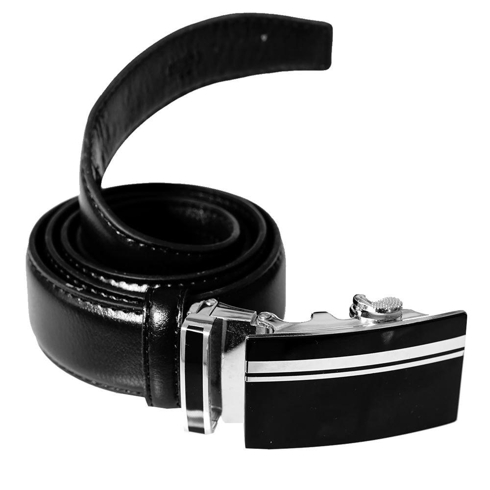 Black and Silver Self Size Adaptable Genuine Leather Belt