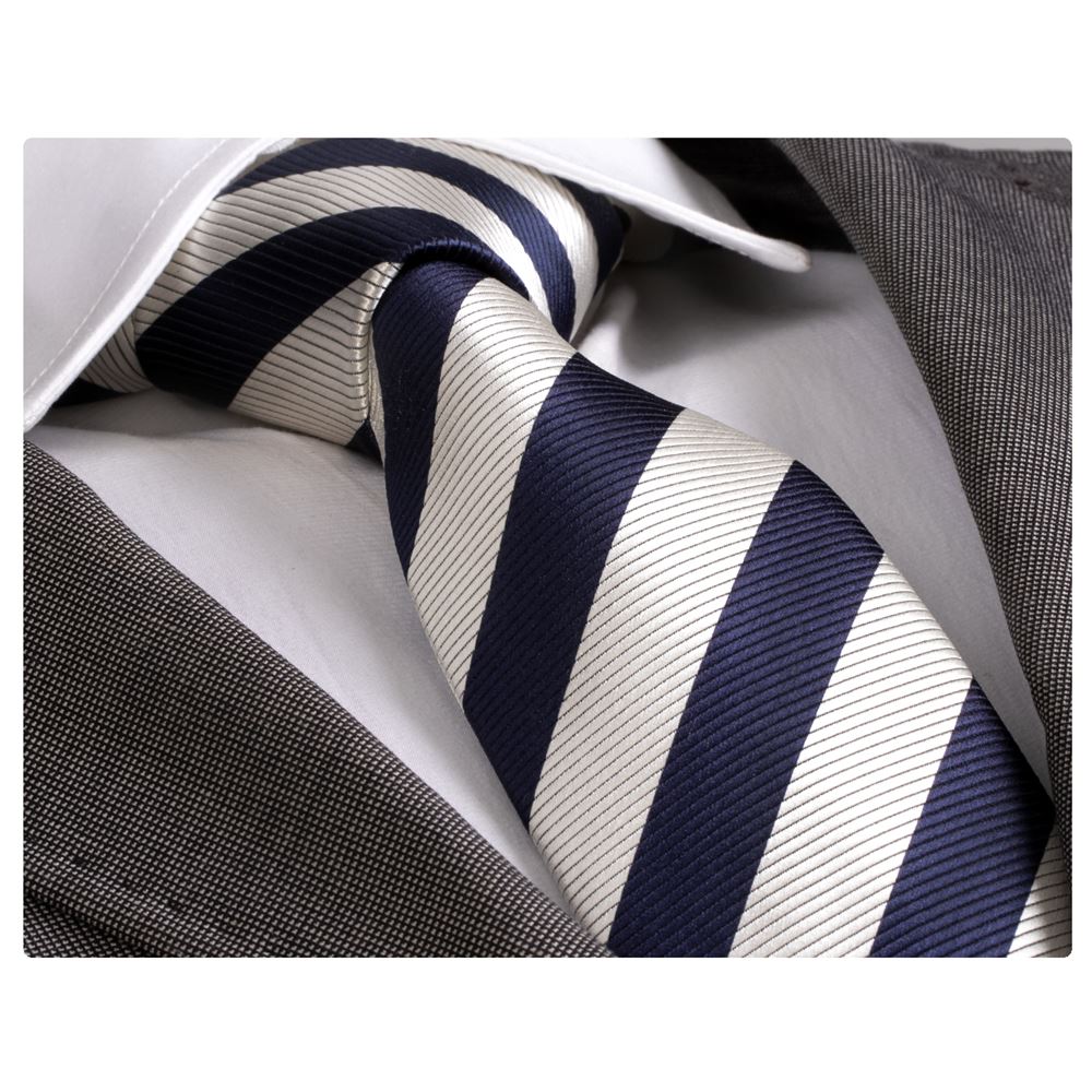 Navy Silver Striped Handmade Necktie