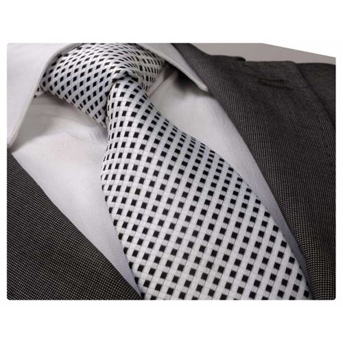 Beyaz Siyah Kafes Desenli Kareli Kravat