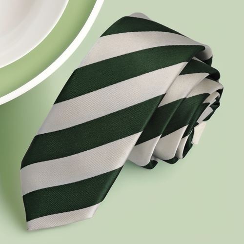 Green White Striped Jacquard Woven Slim Fashion Slim Tie