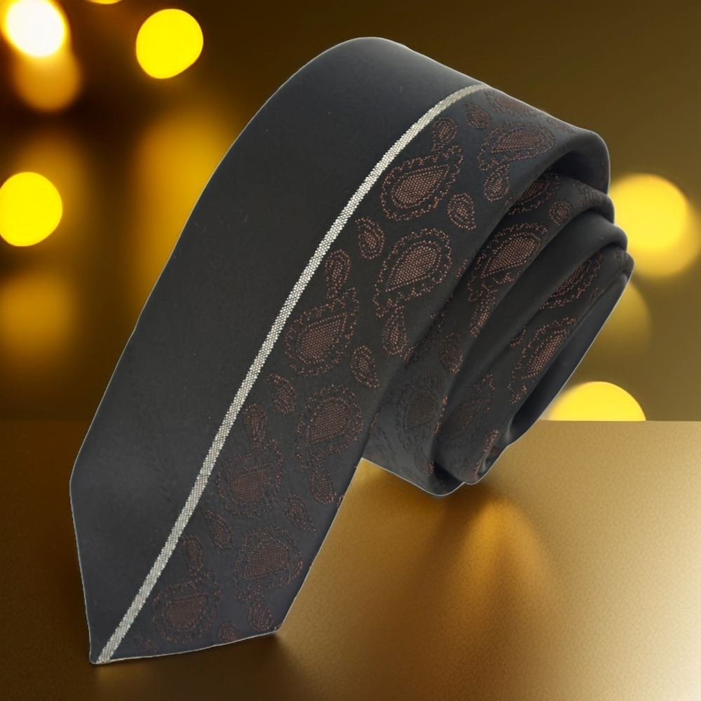 Black Brown Shawl Patterned Custom Panel Cut Slim Fashion Slim Tie