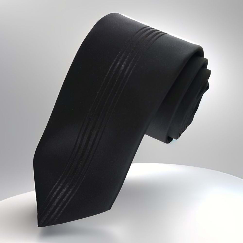 Black on Black Mid Striped Ozxel Cut Italian Tie