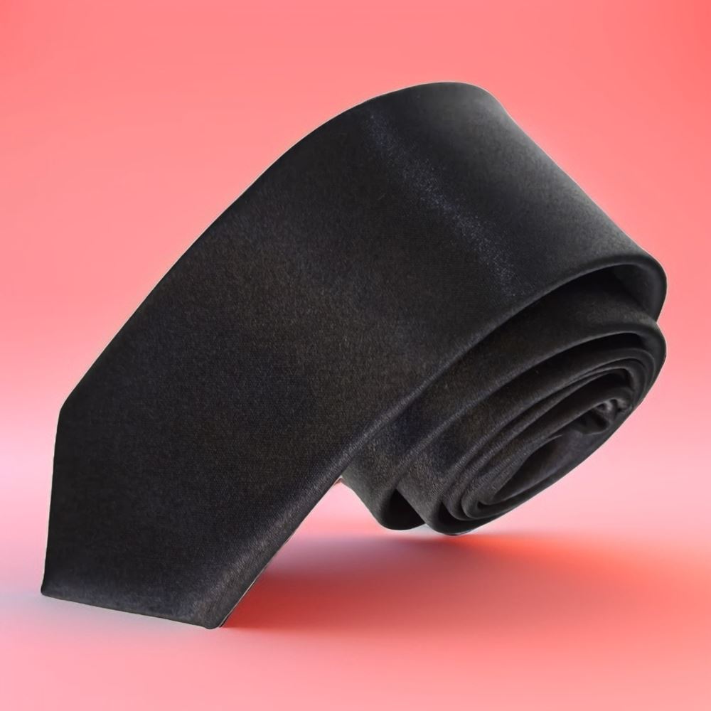 Black Simple Satin Weave Slim Fashion Slim Tie