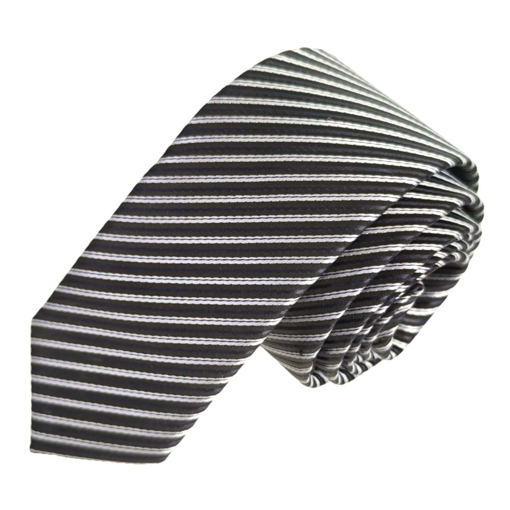 Black White Striped Jacquard Woven Slim Fashion Slim Tie