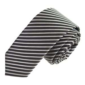 Black White Striped Jacquard Woven Slim Fashion Slim Tie