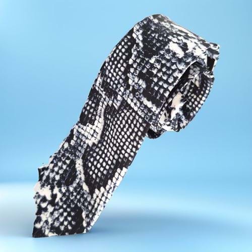 Black & White Snakeskin Pattern Printed Slim Fashion Slim Tie