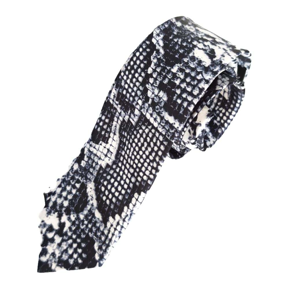 Black & White Snakeskin Pattern Printed Slim Fashion Slim Tie
