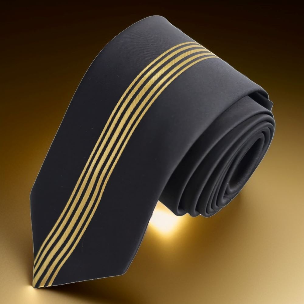Gold Mid Striped Custom Cut Italian Tie on Black