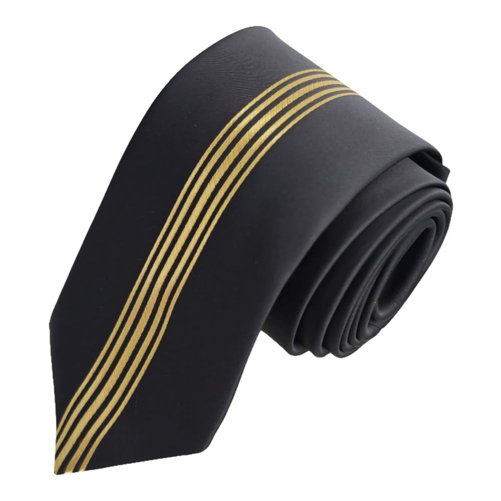 Gold Mid Striped Custom Cut Italian Tie on Black