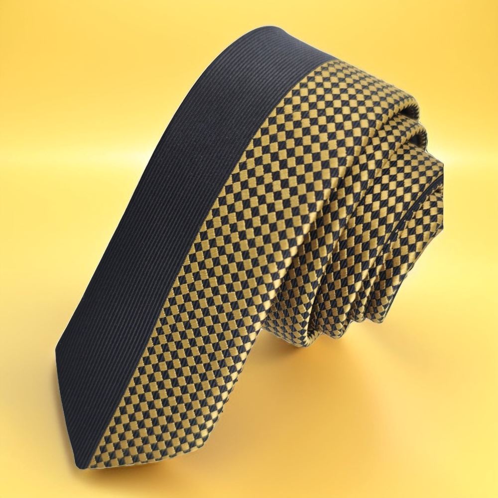 Black and Gold Checkered Custom Board Slim Fashion Slim Tie