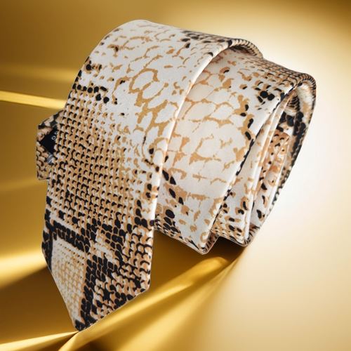 Beige Gold Black Snakeskin Pattern Printed Slim Fashion Slim Tie