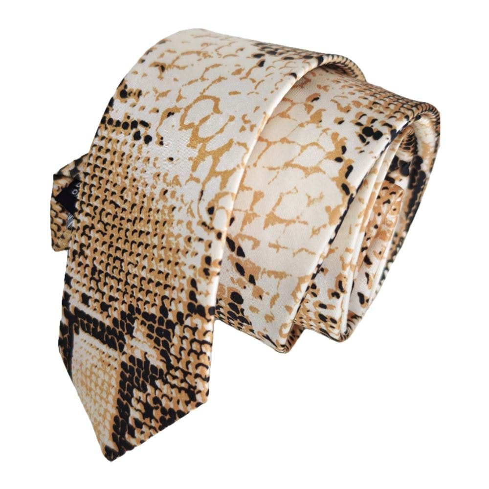 Beige Gold Black Snakeskin Pattern Printed Slim Fashion Slim Tie