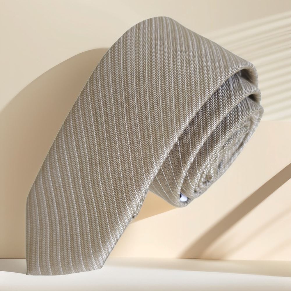Beige White Striped Jacquard Woven Slim Fashion Slim Tie