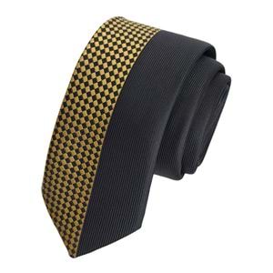 Gold Black Half Checkered Pattern Custom Panel Cut Slim Fashion Slim Tie