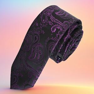 Purple Shawl Patterned Black Slim Fashion Slim Tie