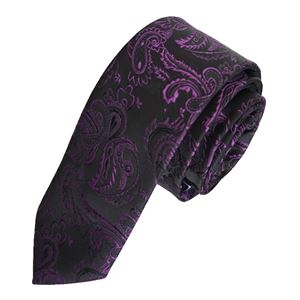 Purple Shawl Patterned Black Slim Fashion Slim Tie