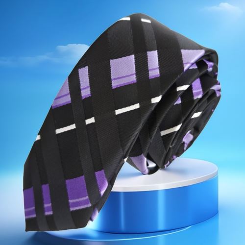 Purple Black Lilac Plaid Square Transition Slim Fashion Slim Tie