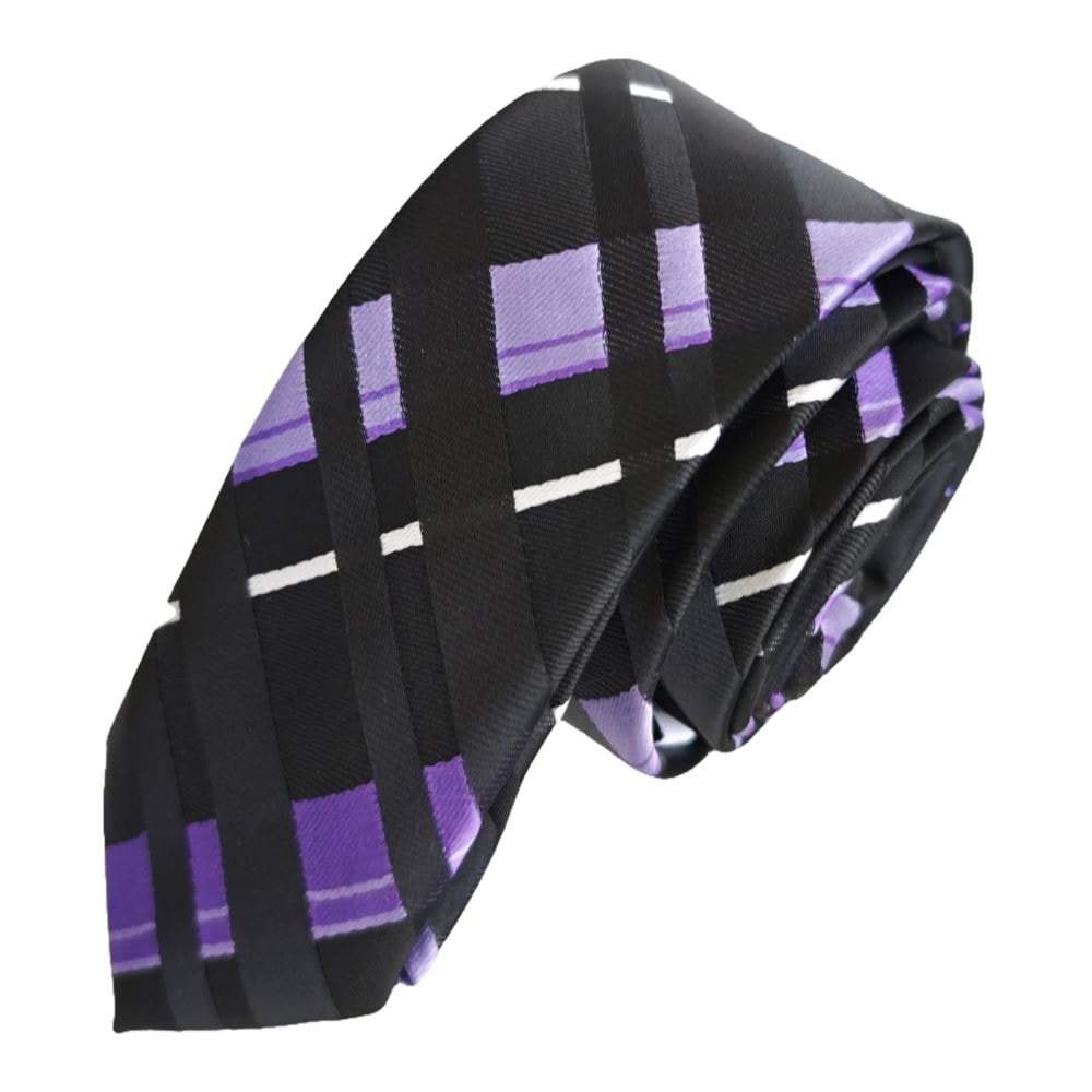 Purple Black Lilac Plaid Square Transition Slim Fashion Slim Tie