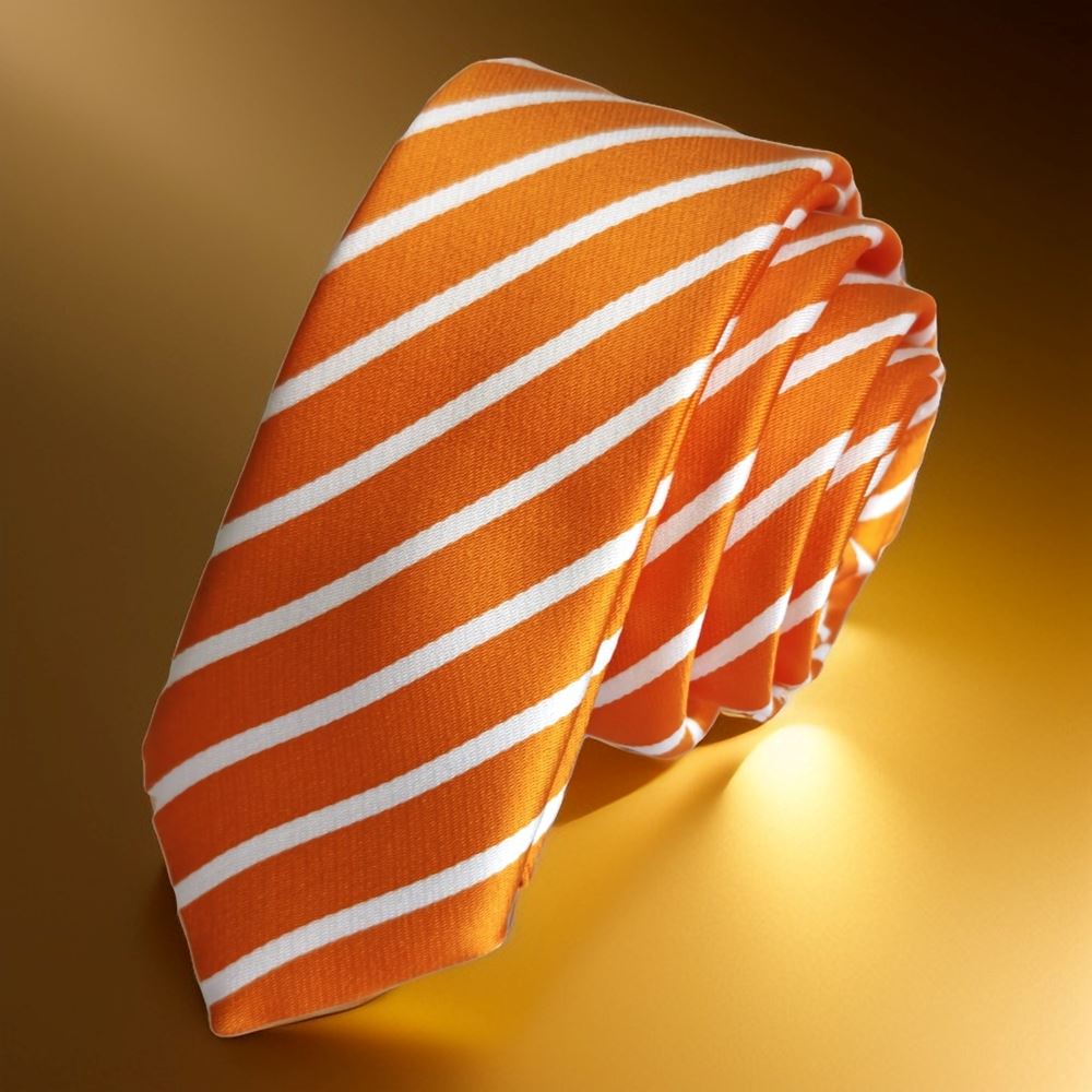 Orange White Striped Jacquard Woven Slim Fashion Slim Tie