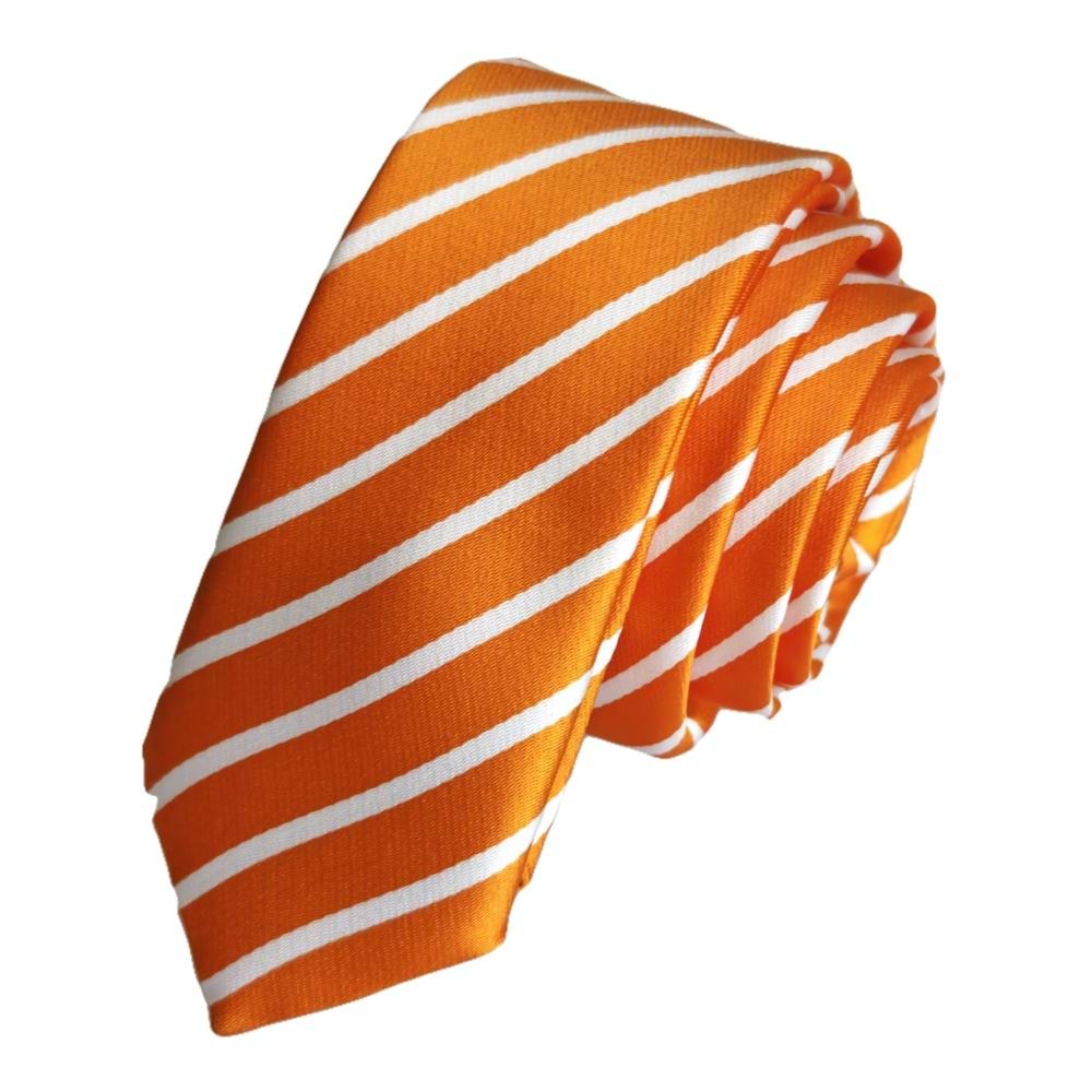 Orange White Striped Jacquard Woven Slim Fashion Slim Tie