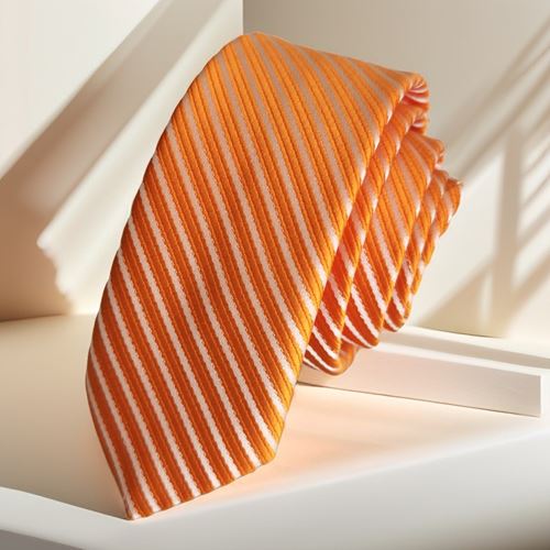 Orange Cream Self Striped Jacquard Woven Slim Fashion Slim Tie