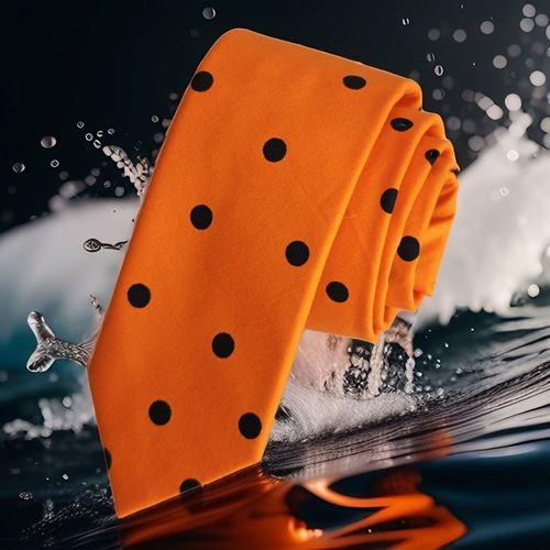 Black Polka Dot Printed Slim Fashion Slim Tie on Orange