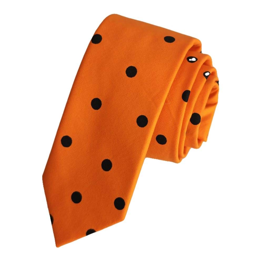 Black Polka Dot Printed Slim Fashion Slim Tie on Orange