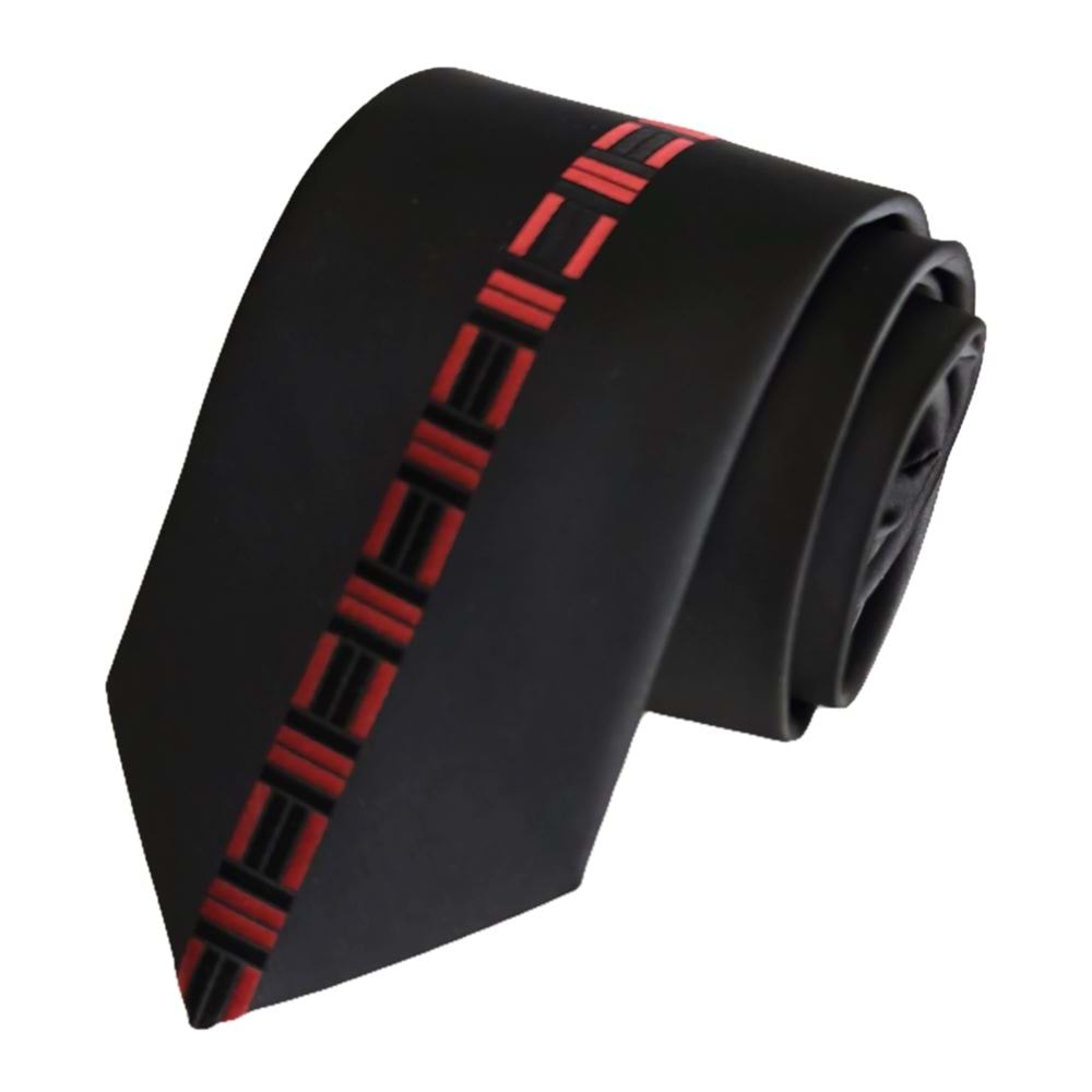 Black Red Middle Patterned Custom Cut Italian Tie