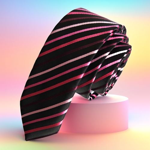 Pink Shades Striped Jacquard Woven Black Slim Fashion Slim Tie