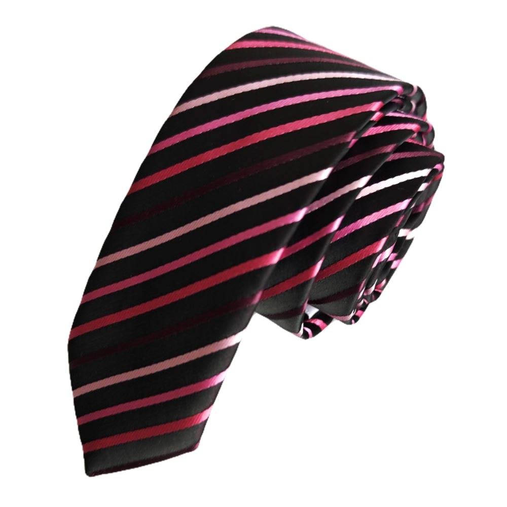 Pink Shades Striped Jacquard Woven Black Slim Fashion Slim Tie