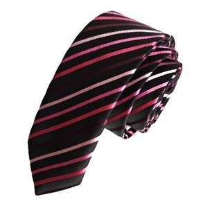 Pink Shades Striped Jacquard Woven Black Slim Fashion Slim Tie
