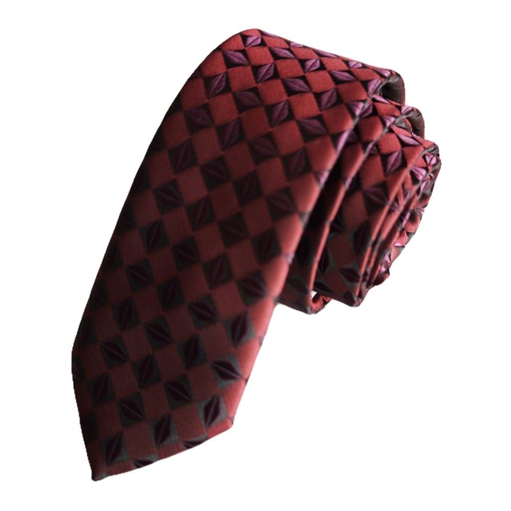 Geometric Coffee Bean Jacquard Weave Slim Fashion Slim Tie on Burgundy