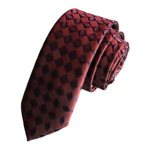 Geometric Coffee Bean Jacquard Weave Slim Fashion Slim Tie on Burgundy