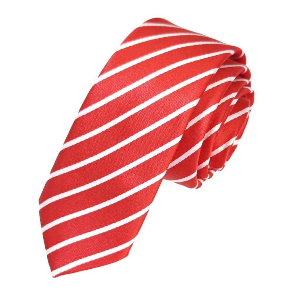 Red White Striped Jacquard Woven Slim Fashion Slim Tie