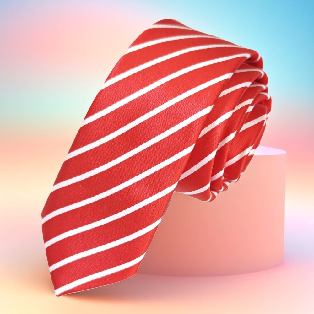 Red White Striped Jacquard Woven Slim Fashion Slim Tie