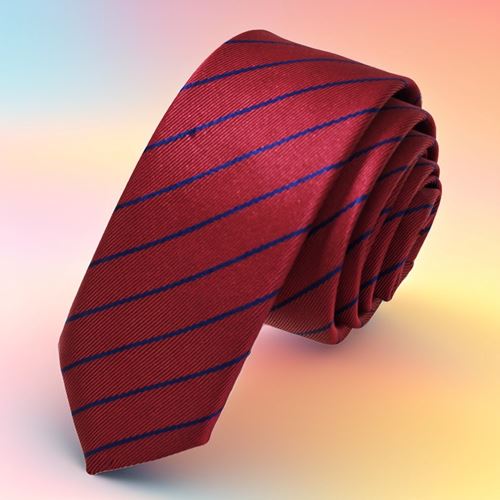 Burgundy Blue Striped Jacquard Weave Slim Fashion Slim Tie