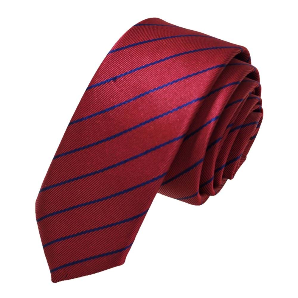 Burgundy Blue Striped Jacquard Weave Slim Fashion Slim Tie