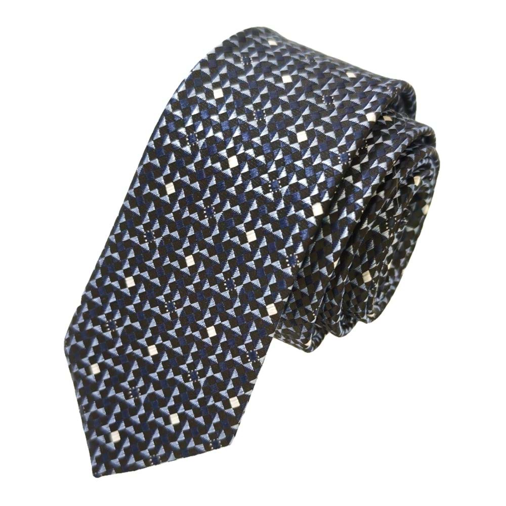 Blue Triangle Patterned Jacquard Woven Slim Fashion Slim Tie on Navy Blue