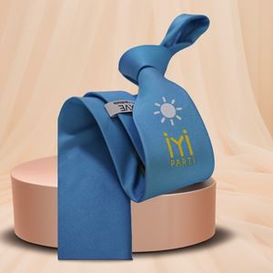 White Yellow Italian Tie with GOOD PARTY Logo on Turquoise