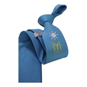 White Yellow Italian Tie with GOOD PARTY Logo on Turquoise