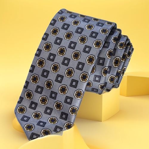 Geometric Pattern Printed Slim Fashion Slim Tie on Blue