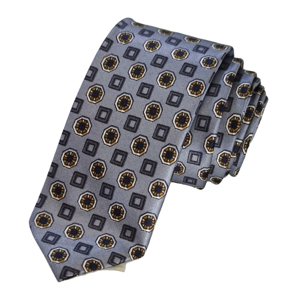 Geometric Pattern Printed Slim Fashion Slim Tie on Blue