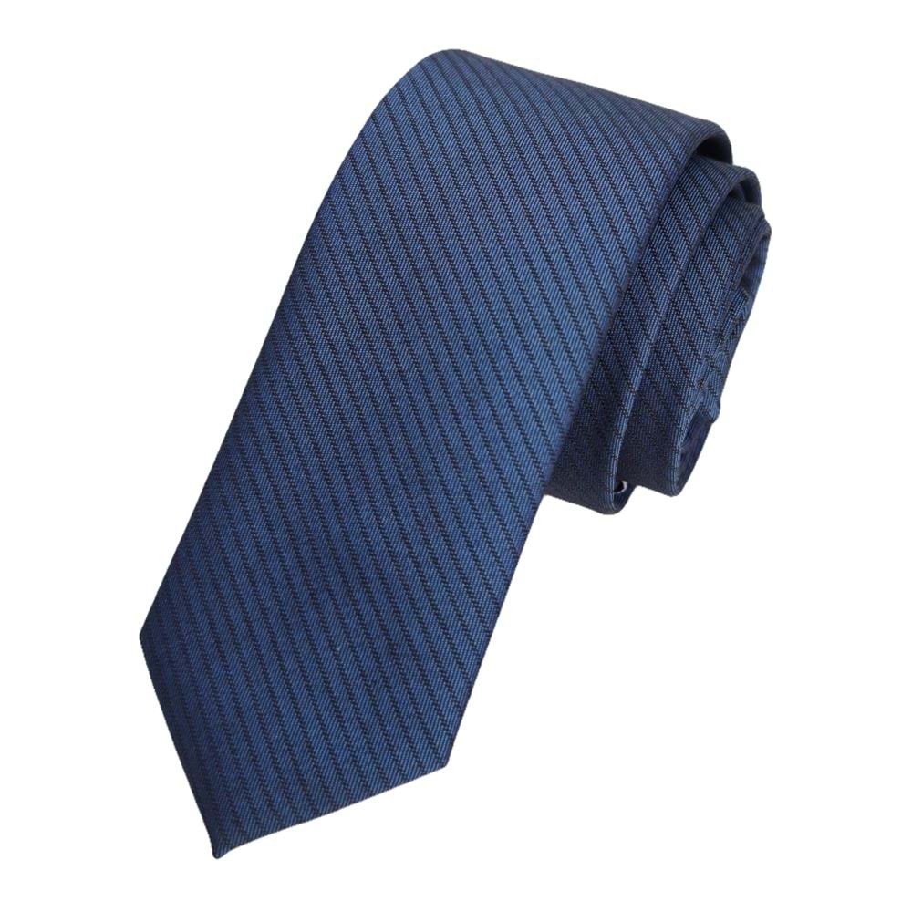 Indigo Blue Striped Jacquard Woven Slim Fashion Slim Tie