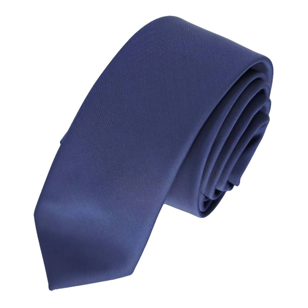Navy Blue Single Color Simple Dupon Satin Weave Slim Fashion Slim Tie