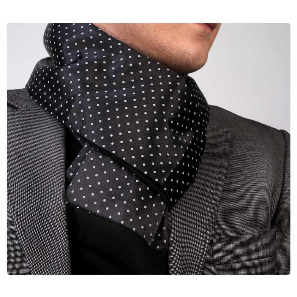White Polka Dot Black Double Sided Scarf