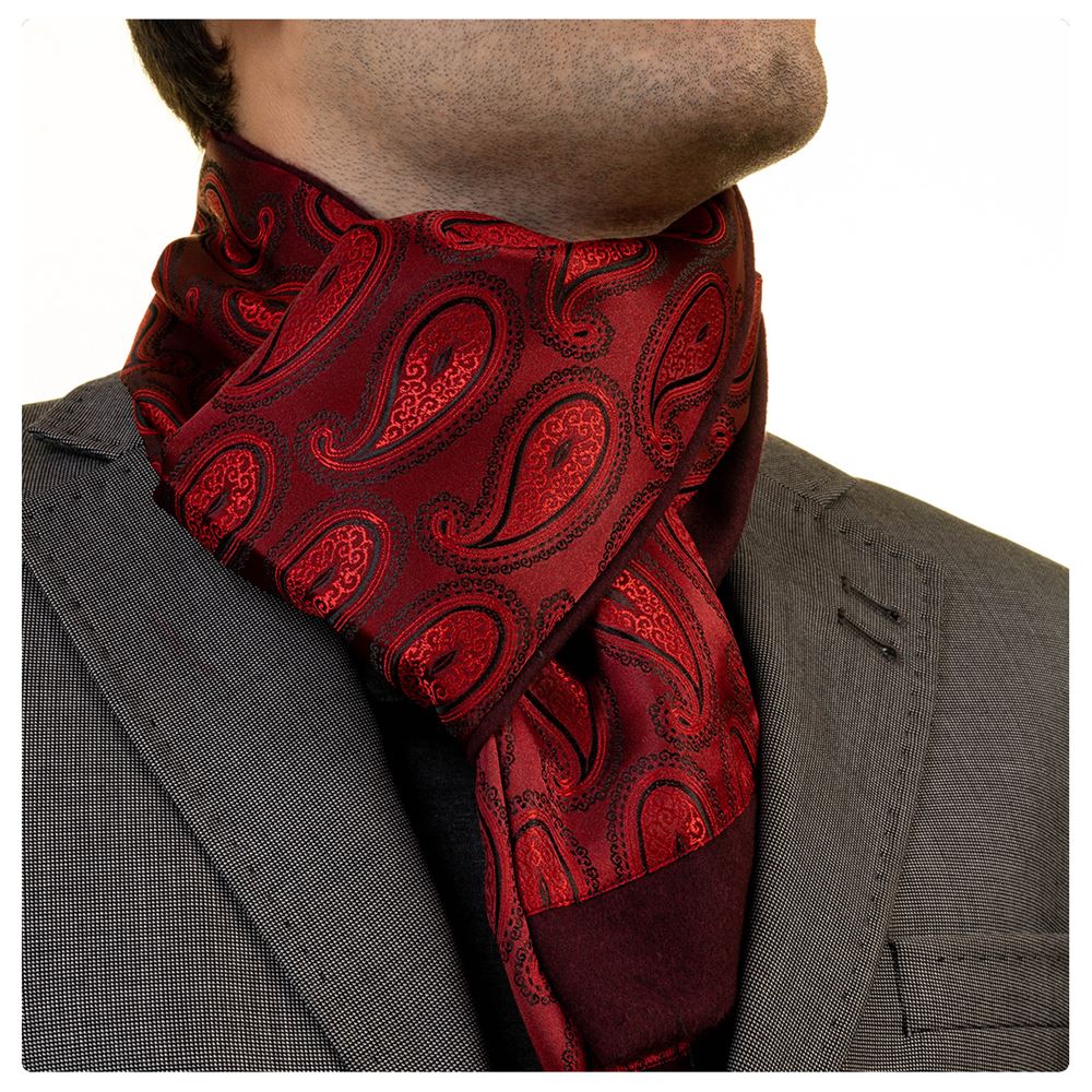 Burgundy Black Paisley Mens Scarf