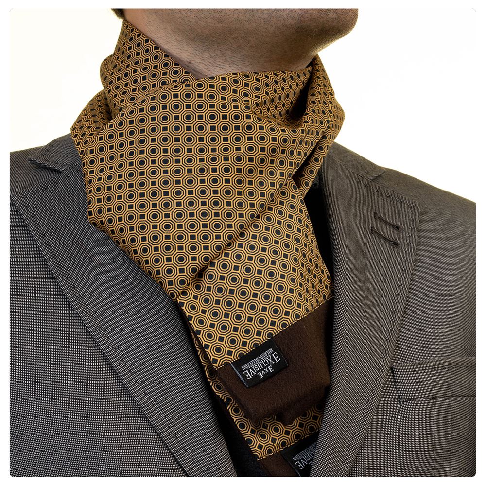 Mustard Circular Printed Mens Scarf